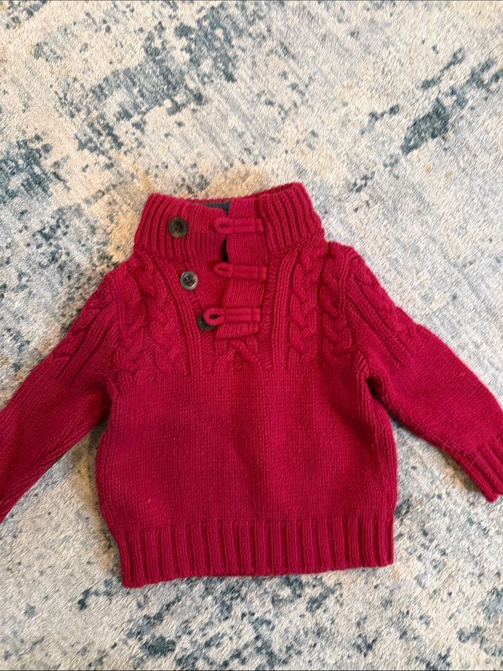 GAP Red Cable-Knit Mock Neck Sweater with Button Detail